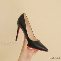 Lasaky - Slim-Toed Comfort Black High Heels for Every Occasion Black High Heel Sandals, Black Stilettos, Super High Heels, High Heel Boots Ankle, Shoe Sole, Black High Heels, High Heel Pumps, Red Background, High Heel Boots