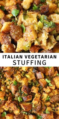 two pictures with the words italian vegetarian stuffing