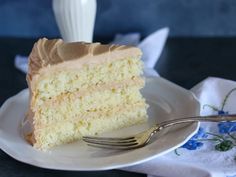 a piece of cake on a plate with a fork