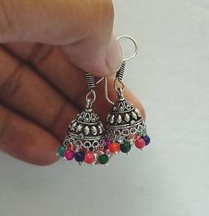 Beautiful Handmade Oxidized Jhumkas Earrings,Light Weight Earrings, Multicoloured Beads Jhumkas Earrings. Metal - Alloy Oxidized Jhumkas, Jaipur City, Jhumkas Earrings, Traditional Earrings, Earrings Metal, Jhumka Earrings, Oxidized Silver, Light Weight Earrings, Jaipur