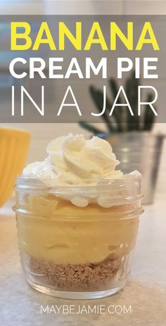 banana cream pie in a jar with text overlay