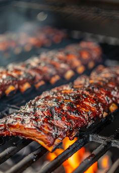 bbq ribs are being cooked on the grill