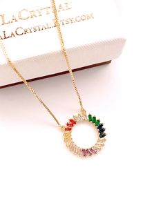 Round Cubic Zirconia Necklaces For Birthday, Round Cubic Zirconia Birthday Necklace, Rainbow Color Necklace For Gift, Rainbow Cubic Zirconia Necklaces For Gift, Rainbow Cubic Zirconia Necklaces As Gift, Rainbow Cubic Zirconia Necklace For Gift, Rainbow Cubic Zirconia Jewelry As Gift, Cubic Zirconia Pendant Necklace For Birthday, Multicolor Necklaces For Birthday