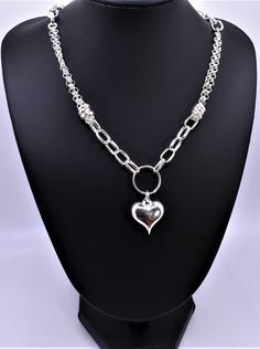 Valentine's Day Silver Chain Pendant Necklace, Silver Double Heart Jewelry With Chain, Silver Double Heart Hallmarked Jewelry, Silver Hallmarked Double Heart Jewelry, Silver Sterling Silver Heart Necklace, Elegant Sterling Silver Heart Chain Necklace, Elegant Heart-shaped Sterling Silver Chain Necklace, Sterling Silver Heart Pendant Necklace With Hallmark, Sterling Silver Clavicle Chain Necklace With Heart Pendant