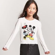 New With Tags. Beautiful Mickey And Minnie Print. Cute Tops For School In Fall, Cute Fall School Tops, Playful School Top For Fall, Cute Fall Tops For School, Trendy Character Print Tops For School, Playful Fitted Tops For School, Cute Cotton Top By Forever 21, Cute Forever 21 Graphic Print Tops, Kids Aesthetic