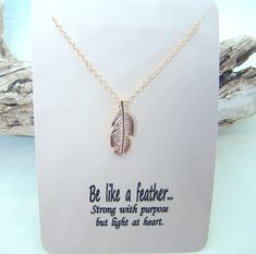 Be like a feather...Strong with purpose but light at heart, dainty pendant, Feather necklace, Jewelry with meaning Elegant Feather Jewelry Gift, Adjustable Feather Necklace As Gift, Gold Necklace With Feathers For Gift, Gold Feather Necklace Perfect For Gifting, Feather Necklace Gift, Gold Necklace With Feathers As A Gift, Gold Feather Necklace For Gift, Feather Pendant Jewelry For Gifts, Dipped Feathers