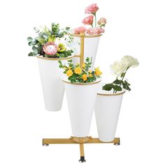 PRICES MAY VARY. 【Metal Floral Stand with 4 Pot】- The metal Floral stand is made of durable metal tube, which is rust-proof, corrosion-proof, fade-proof, durable and can withstand indoor and outdoor planting. Not only is this a removable plant stand, but its plastic bucket can be detached for use, it will be a perfect decoration to put on your table to match your plants. 【Unique Design】- This flower stand adopts a foldable structure, which is easy to move and store. The frame is made of golden p Flower Display Stand, Foldable Structure, Plants Unique, Gold Shelf, Floral Stand, Garden Living Room, Wrapping Station, Gold Shelves, Shelf White