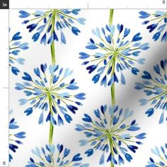 blue and green flowers on white background