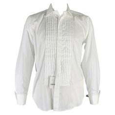 SAKS FIFTH AVENUE long sleeve shirt in a white cotton woven fabric featuring a slim fit, pleated front, French cuffs, and button closure.Excellent Pre-Owned Condition. Marked: 16.5 Measurements: Shoulder: 17 inches Chest: 48 inches Sleeve: 25.5 inches Length: 31 inches Sui Generis Reference: 130237 Category: Long Sleeve Shirt More Details Brand: SAKS FIFTH AVENUE Size: XL Gender: Male Color: White Pattern: Solid Fabric: Cotton Style: French Cuff Age Group: Adult White Business Shirt For Fall, Designer White Cotton Dress Shirt, White Formal Shirt For Spring, White Semi-formal Shirt For Fall, White Semi-formal Fall Shirt, White Long Sleeve Top For Formal Occasions, Designer Slim Fit Long Sleeve Dress Shirt, Tailored White Long Sleeve Tops, White Slim Fit Dress Shirt For Daywear