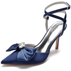 Shop Navy Bow Slingback Heels Satin Stiletto High Heel Closed Toe Shoes color Navy for Anniversary, Music Festival, Party, Wedding with worldwide Free shipping & Free return. High Heels With Heel Strap For Banquet, Elegant Party Slingback Pumps With Round Toe, Elegant Round Toe Slingback Pumps For Party, Elegant Slingback Pumps For Party With Round Toe, Low Heel Slingback Pumps With Wrapped Heel For Party, Heels With Heel Strap And Ankle Strap For Banquet, Evening Party Slingback Pumps With Pointed Toe, Evening Slingback Pumps With Pointed Toe, Party Slingback Pumps With Heel Strap And Round Toe