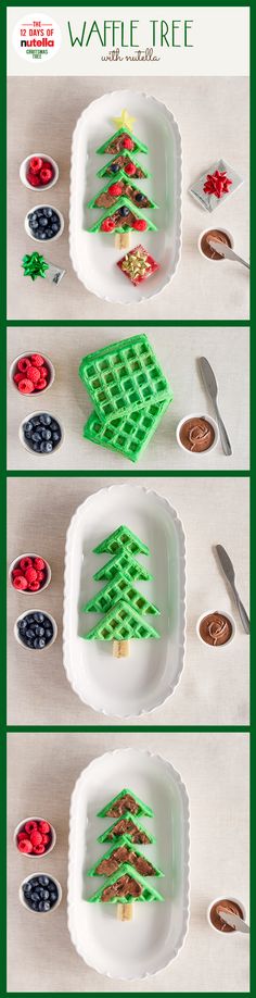 three plates with waffle christmas trees on them