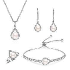 PRICES MAY VARY. 【Bridesmaid Jewelry Set Design】A round and flawless white freshwater pearl is elegantly surrounded by shining cubic zirconia, as if embraced by infinite love,which means that the relationship between the bride and the bridesmaid is pure and forever. This bridesmaid jewelry set is an ideal gift for your sister on your wedding day and let her know how important she is for you. 【High Quality Material】Classic style bridesmaid jewelry set features a cubic zirconia teardrop-shaped fra Elegant Teardrop Jewelry For Mother's Day, Mother's Day Formal Cubic Zirconia Jewelry Sets, Cubic Zirconia Jewelry Sets For Wedding And Mother's Day, Cubic Zirconia Jewelry Sets For Wedding On Mother's Day, Elegant Adjustable Bridal Sets For Formal Occasions, Elegant Jewelry Sets For Wedding And Mother's Day, Elegant Jewelry Sets For Mother's Day Wedding, Elegant Formal Jewelry Sets For Mother's Day, Elegant White Jewelry Sets For Mother's Day