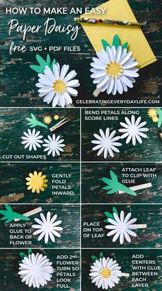 how to make an easy paper daisy flower with pictures on it and instructions for making the flowers