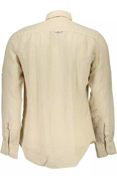 Elevate your wardrobe with the Gant Regular Long Sleeve Shirt, a testament to timeless style and comfort. Crafted from 100% breathable linen, this beige shirt boasts an Italian collar, a structured double pocket design, and 1 button cuffs that add a dash of sophistication to your ensemble. The iconic Gant logo subtly adorns the garment, ensuring your look resonates with brand prestige. Perfect for any occasion where the dress code calls for a smart touch, this shirt is sure to be a staple in you Beige Flax Long Sleeve Top, Beige Long Sleeve Flax Top, Beige Linen Button-up Shirt, Classic Neutral Linen Tops, Classic Neutral Linen Top, Classic Cream Linen Top, Beige Long Sleeve Linen Shirt, Casual Long Sleeve Flax Shirt, Beige Linen Shirt With Pockets