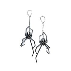 "This piece is part of a collaboration between Ryan & Matt Murray of Black Veil Tattoo and Kate Hockstein of Arcana Obscura. I carved these large spiders in wax, based on Black Veil's signature black widow. Each spider is cast in solid sterling silver that has been partially oxidized. Each version of these earrings dangles from a sterling silver leverback for extra security. The long version includes a 3/4\" length of chain between the spider and the earring; on the short version, the spider is Black Veil Tattoo, Veil Tattoo, Spider Earrings, The Spider, Black Veil, Black Widow, Ear Jewelry