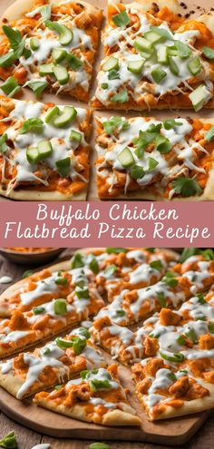 the buffalo chicken flatbread pizza is ready to be eaten