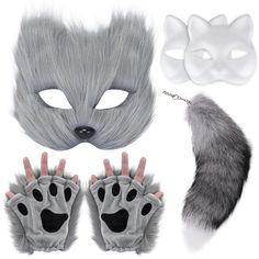 PRICES MAY VARY. Therian Mask Complete Set: This comprehensive set featuring a furry fox mask and a 16'' long fox tail keychain, and same toned therian paws, Crafted from quality plastic and faux fur, both the fox mask and fox tail keychain are luxuriously soft to the touch, ensuring comfort during extended wear while maintaining a lifelike appearance. Extra surprise: DIY the cat mask into any look you want, and show your unique personality! 2PCS White Therian Masks Cat and straps are also inclu Therian Fox Mask, Therian Paws, Therian Tail, Cat Therian Mask, Mask For Masquerade, Mask Wolf, Fox Tail Keychain, Cat Therian, Therian Masks