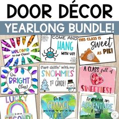 the door decor yearlong bundle includes posters, cards and magnets