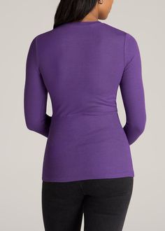 About Our Long Sleeve Shirts for Tall Ladies The perfect long sleeve top you’ll want in every single color. Finding long sleeve shirts when you’re tall can seem impossible. You either have to size up for length and suffer through the baggy fit or deal with sleeves that are far too short, which defeats the purpose of the long sleeve tee! This tall women’s shirt was designed with your silhouette in mind, so you can rock long sleeves without worrying about whether they’ll cover your wrists. This cr Jeans For Tall Women, Cozy Sweatpants, Leather Moto Jacket, Tall Women, American Shirts, Women's Shirts, Baggy Fits, Crew Neck Tee, Long Sleeve Tee