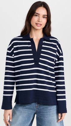 Fabric: Mid-weight fine knitStripe printCollared neckLong sleevesShell: 100% cottonWash coldImported, IndiaStyle #MADEW46690 Long Sleeve Rugby Shirts, Womens Rugby, Rugby Stripe, Johnny Collar, Rugby Polo, Stripe Long Sleeve, Polo Tees, Pocket Cardigan, Madewell Sweater