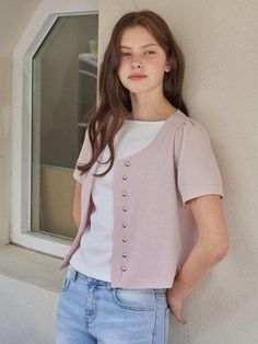 This is a feminine and modern top by HAINT that is made out of high quality and sturdy material. With distinctive mood of the design and comfortable wear, you can style it for your casual daily outfit.- Subtle puff detail on the shoulder- Metal buttons closure- Feminine and modern mood Casual Puff Sleeve Top With Button Closure, Casual Spring Puff Sleeve Top With Button Closure, Casual Spring Puff Sleeve Top, Versatile Cotton Tops With Buttons, Chic Pink Tops With Button Closure, Chic Pink Top With Button Closure, Versatile Spring Tops With Buttons, Casual Puff Sleeve Tops With Buttons, Pink Tops With Button Closure For Day Out