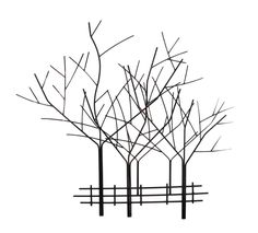 three metal trees with no leaves in front of a white background and text that reads, the