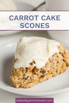 carrot cake scones with icing on a white plate