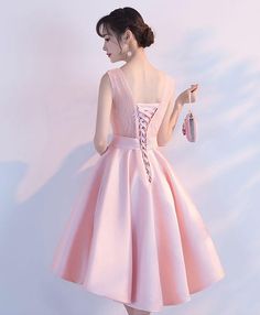 Chic Pink Knee-length Evening Dress, Pink Knee-length Evening Dress For Party, Pink Knee-length Evening Dress, Pink Knee-length Evening Dress For Prom, Pink Knee-length V-neck Party Dress, Pink Lace Shorts, High Low Evening Dresses, High Low Prom Dresses, Pink Prom Dress