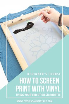 a person is using scissors to cut out a flower on a piece of paper with the text beginner's course how to screen print with vinyl using your cricut or silhouette