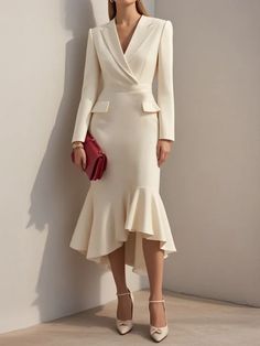 White Urban Bow Sleeveless Jumpsuit For Women | fehaute Blazer Midi Dress, Asymmetric Jumpsuit, Long Sleeve Bodycon Midi Dress, White Shawl, Ivory Dress, Professional Image, Custom Size Dresses, Flounced Dress, Ivory Dresses