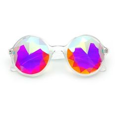 Ready to party? Here are super fun glasses that will give your kaleidoscope vision. Kaleidoscope glasses that were designed to provide you with our classic kaleidoscopic experience. These glasses will transform your vision into a fractalized galaxy of rainbows and color. The comfortable design and fantastic visuals are sure to enhance any rave experience. Kaleidoscope Glasses bend light through a series of faceted lenses that create duplicates of light waves. This effect is similar to that of a Diffraction Glasses, Fun Glasses, Kaleidoscope Glasses, Light Waves, Glasses Clear, Edm Festival, Light Wave, Comfortable Design, Round Circle