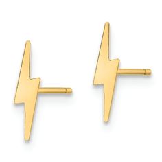 14K yellow gold polished lightning bolt stud earrings. Measure approximately 7/16"L x 1/8"W and have friction post and push back closure. Gold Lightning, Mens Earrings Studs, Yellow Earrings, Sell Gold, Gold Butterfly, Earring Sale, Gold Polish, Small Earrings, Lightning Bolt