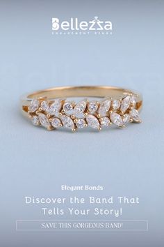 Marquise And Round Cut Cluster Diamond Wedding Band Western Engagement, Round Wedding Band, Diamond Eternity Wedding Band, Wedding Bands For Her, Anniversary Wedding Band, Elegant Engagement Rings