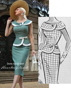 Do you want to capture the elegant essence of Leslie Fay? Here's our 1950s suit dress for a beautiful A-line skirt and a jacket tailored to your body. 1950s Style Gingham Fitted Dress, Classic Fitted Dress With Vintage Pattern, 1950s Suit, Ballerina Silhouette, Suit Vintage, Womens Suits, Design Moda, Look Retro, Vintage Inspired Outfits