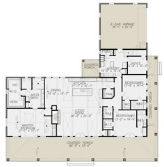 the first floor plan for a home with two separate living areas and an office area