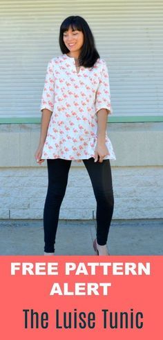 a woman standing in front of a building with the words free pattern alert