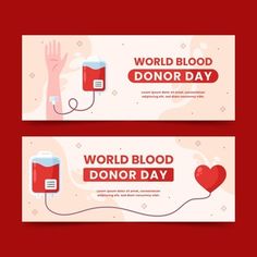 two banners with blood donation and world blood day