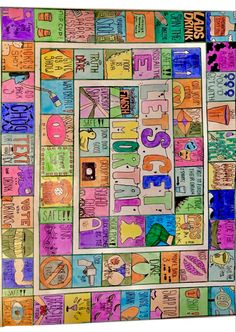 a colorful poster with words and pictures on it