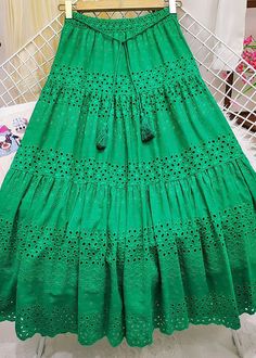 Chic Green Embroideried Tasseled Hollow Out Cotton Skirt SummerFabric: Cotton BlendedSize & Fit: This garment fits true to size.Length: Size XL measures 32.37"from waist to hem.Waist:Fitted - elastic waist allows stretch Hip: Loosely Fitted. room for hips. Hand Wash Cold. Summer Long Skirts, White Dress Skirt, Skirt Korean, Long Skirt Summer, Simple Skirt, Long Sleeve Outfits, Clothes Korean Style, Skirt Summer, Long Skirts For Women