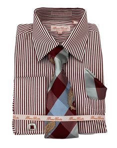 Stand out with the Bruno Conte Pinstripe Shirt Combo in Burgundy. This eye-catching shirt combines classic pinstripes with modern style, perfect for any occasion. Button Down Regular Fit Long Sleeve Tie, Cuff Links, and Handkerchief Included 55% Polyester, 45% Cotton Whether you're attending a business meeting or a special event, this shirt combo brings a touch of elegance and sophistication to your look. Classic Fitted Dress Shirt With Vertical Stripes, Elegant Striped Dress Shirt For Spring, Fitted Pinstripe Dress Shirt With Striped Collar, Classic Fitted Striped Dress Shirt, Classic Striped Fitted Dress Shirt, Sock Suspenders, Pinstripe Shirt, Tuxedo Shoes, Fitted Dress Shirts