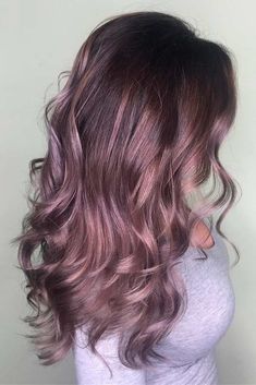 Boliage Hair Colorful, Ashy Violet Hair, Up Hair Styles For Medium Length Hair, Muted Purple Hair, Dark Rose Gold Hair Brown, Purple Bayalage Hair, Dusty Mauve Hair Color, Rose Brown Balayage, Chocolate Rose Gold Hair