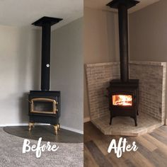 before and after pictures of a wood burning stove