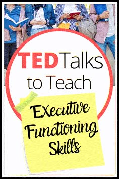 a group of people standing next to each other with the words ted talks to teach executive functioning skills