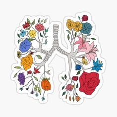 the lungs are decorated with flowers and leaves