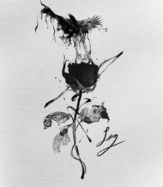 black and white drawing of a flower with writing on the bottom right hand corner that says i love you