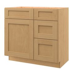 a wooden cabinet with three doors and two drawers