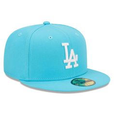 Upgrade your headwear collection with this stylish Los Angeles Dodgers Highlighter Logo 59FIFTY hat from New Era. The embroidered team logo and distinct colors give this cap a unique look that stands out for all the right reasons. Pair this hat with your favorite Los Angeles Dodgers tee and no one will question who you root for on game day. Gray undervisor Brand: New Era Imported Six panels with eyelets Officially licensed High Crown Flat bill with ability to curve Fitted Embroidered graphics wi Blue Cotton Fitted Hat With Flat Brim, Classic Blue Hats For Sports Events, Classic Blue Hat For Sports Events, Blue Fitted Hat With Curved Brim For Sports Events, Blue Hats With Embroidered Logo For Spring, Casual Blue Trucker Hat For Fans, Blue Flat Bill Hats For Spring, Blue Cotton Hat For Sports Events, Casual Blue Hat For Fan Gear