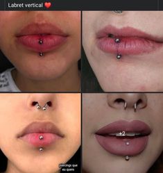 four pictures of different types of lips with piercings on each lip and the other side