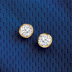 Ross-Simons - 1.00 ct. t. w. Bezel-Set Diamond Stud Earrings in 14kt Yellow Gold. Classic stud earrings get a contemporary update hosted in 14kt yellow gold bezels. Featuring 1.00 ct. t. w. round brilliant-cut diamonds, this scintillating pair is a must. Post/clutch, diamond stud earrings. Diamond birthstones are the perfect gift for April birthdays. Classic Formal Earrings With Tension Setting, Luxury Formal Earrings With Tension Setting, Elegant Yellow Gold Diamond Earrings With Tension Setting, Classic Yellow Gold Earrings With Tension Setting, Timeless Tension Setting Earrings For Anniversary, Timeless Earrings With Tension Setting For Anniversary, Formal Earrings With Tension Setting And Round Cut, Classic Gold Diamond Earrings With Tension Setting, Luxury Earrings With Tension Setting For Anniversary