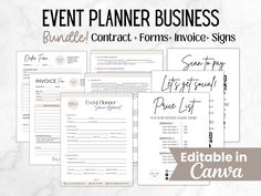 the editable event planner business bundle includes forms, invoices and envelopes